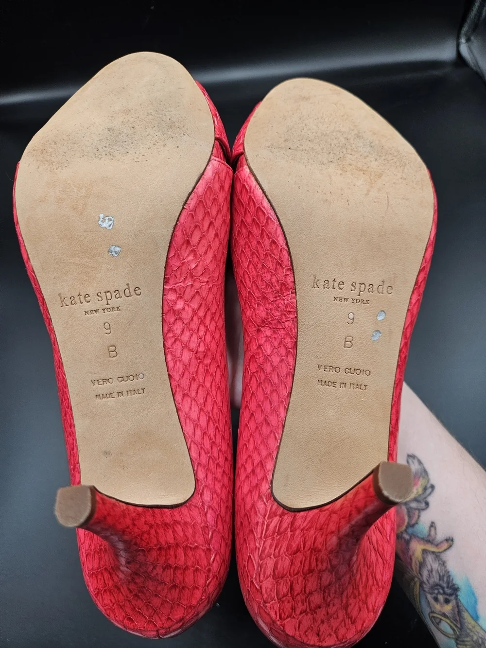 Kate Spade New York Red Snakeskin Embossed Peep Toe Heels Size 9B Made in Italy